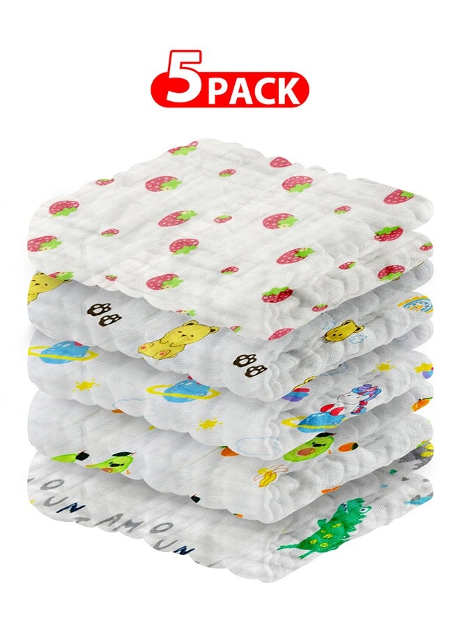 MARGOUN 5 Pack Baby Muslin Washcloths Natural Purified Cotton Baby Wipes Soft Newborn Baby Face Towel - Image 1