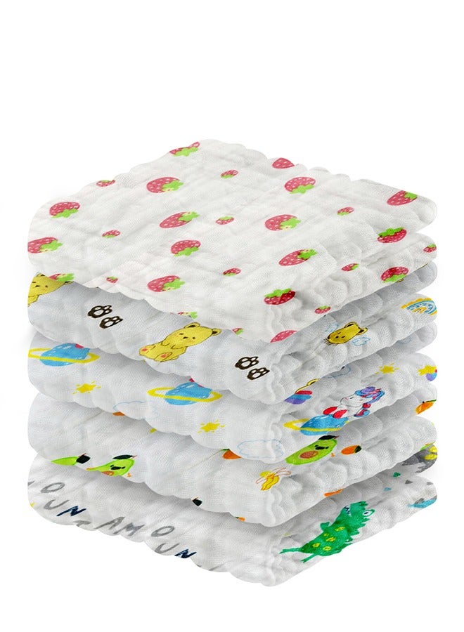 MARGOUN 5 Pack Baby Muslin Washcloths Natural Purified Cotton Baby Wipes Soft Newborn Baby Face Towel - Image 2