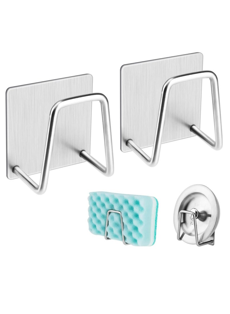 2pcs Premium Stainless Steel Sink Sponge Holder - Strong Adhesive, Effortless Drain-Drying, Space-Saving Wall-mounted Hooks, Versatile Kitchen Storage Organizer for Clean & Tidy Countertops  - Image 1