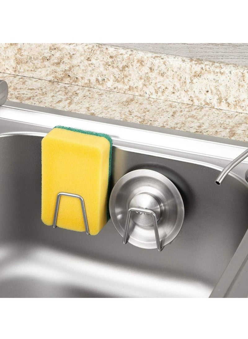 2pcs Premium Stainless Steel Sink Sponge Holder - Strong Adhesive, Effortless Drain-Drying, Space-Saving Wall-mounted Hooks, Versatile Kitchen Storage Organizer for Clean & Tidy Countertops  - Image 5