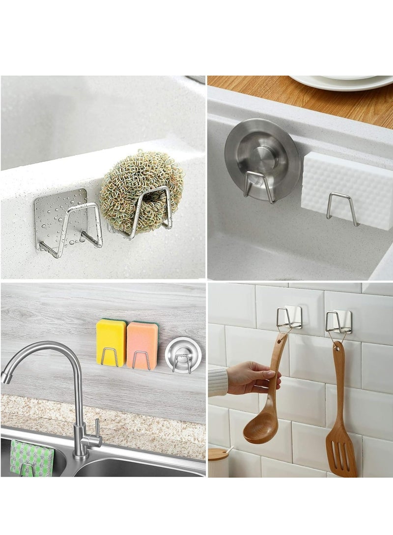 2pcs Premium Stainless Steel Sink Sponge Holder - Strong Adhesive, Effortless Drain-Drying, Space-Saving Wall-mounted Hooks, Versatile Kitchen Storage Organizer for Clean & Tidy Countertops  - Image 3