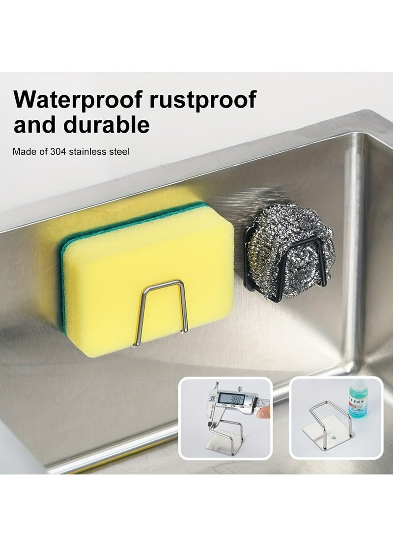 2pcs Premium Stainless Steel Sink Sponge Holder - Strong Adhesive, Effortless Drain-Drying, Space-Saving Wall-mounted Hooks, Versatile Kitchen Storage Organizer for Clean & Tidy Countertops  - Image 4