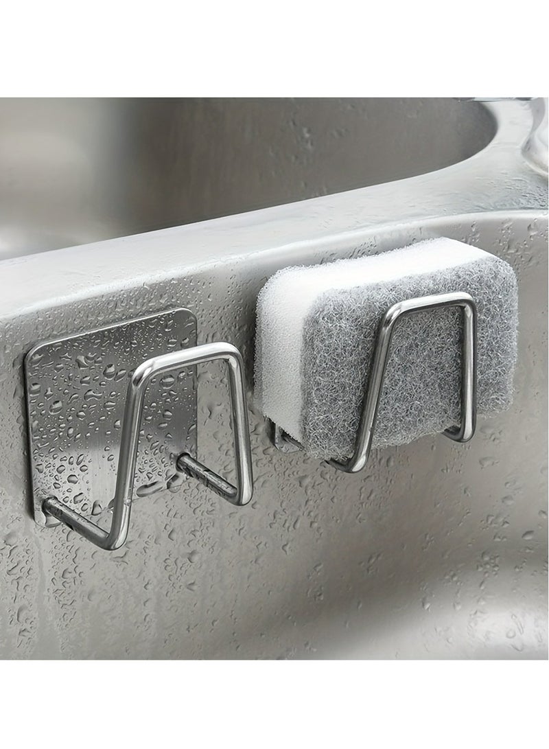 2pcs Premium Stainless Steel Sink Sponge Holder - Strong Adhesive, Effortless Drain-Drying, Space-Saving Wall-mounted Hooks, Versatile Kitchen Storage Organizer for Clean & Tidy Countertops  - Image 2