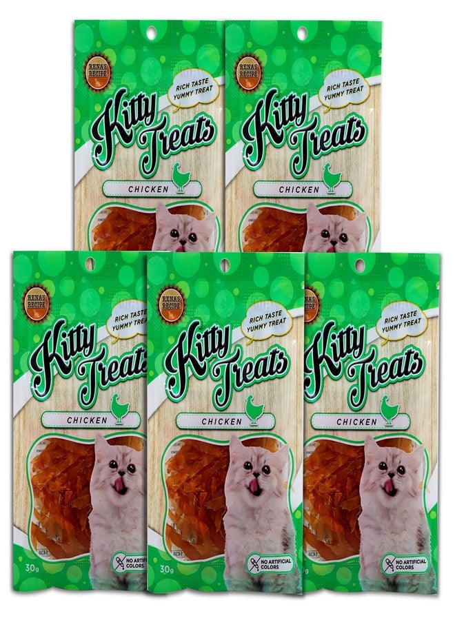 Rena Kitty Soft Chicken Jerky Cat Treats Pack of 5 (30g Each) | Protein & Fiber Rich Chewy Snacks for Cats | Tasty Training Rewards for Daily Treating & Positive Reinforcement - Image 1