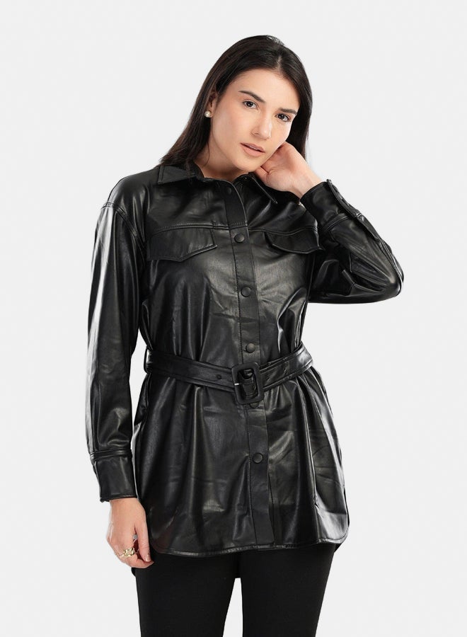 Clue Leather Shirt with Waist Belt - Image 1