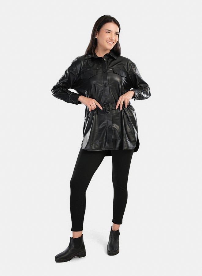 Clue Leather Shirt with Waist Belt - Image 3