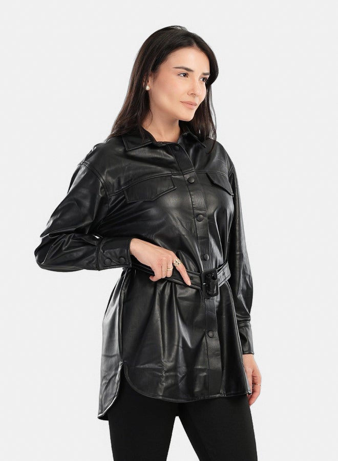 Clue Leather Shirt with Waist Belt - Image 2