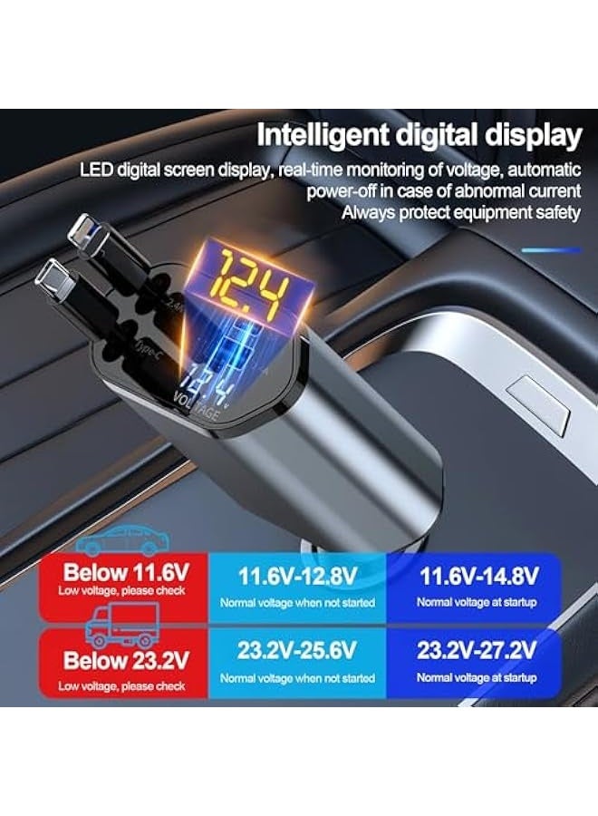 Topleo Super Fast Car Charger for Mobile Phones 120W with Retractable Cord Type C and Lightning iPhone 80cm Length Two Ports Type C and Type A  - Image 5