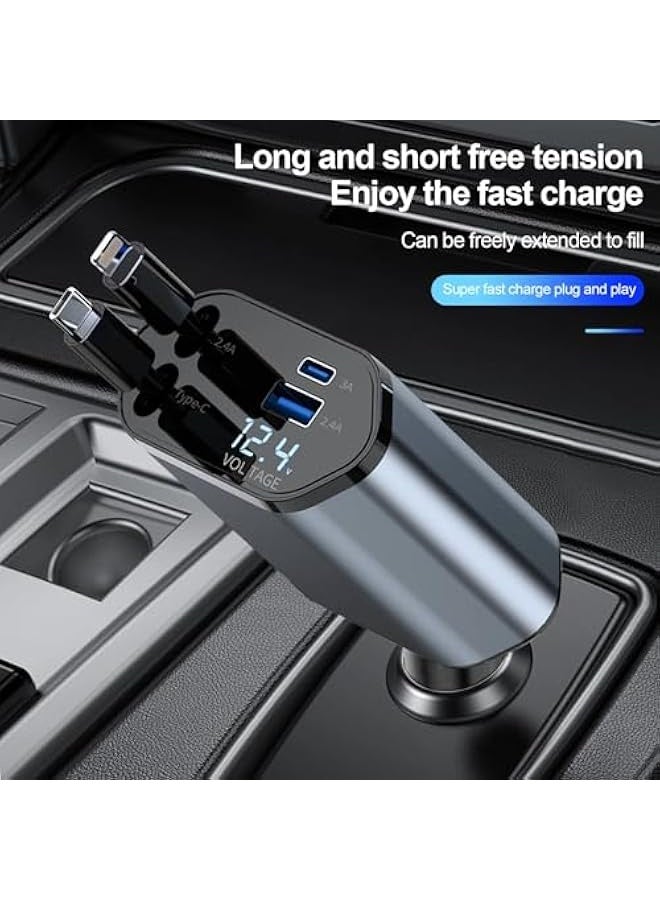 Topleo Super Fast Car Charger for Mobile Phones 120W with Retractable Cord Type C and Lightning iPhone 80cm Length Two Ports Type C and Type A  - Image 4