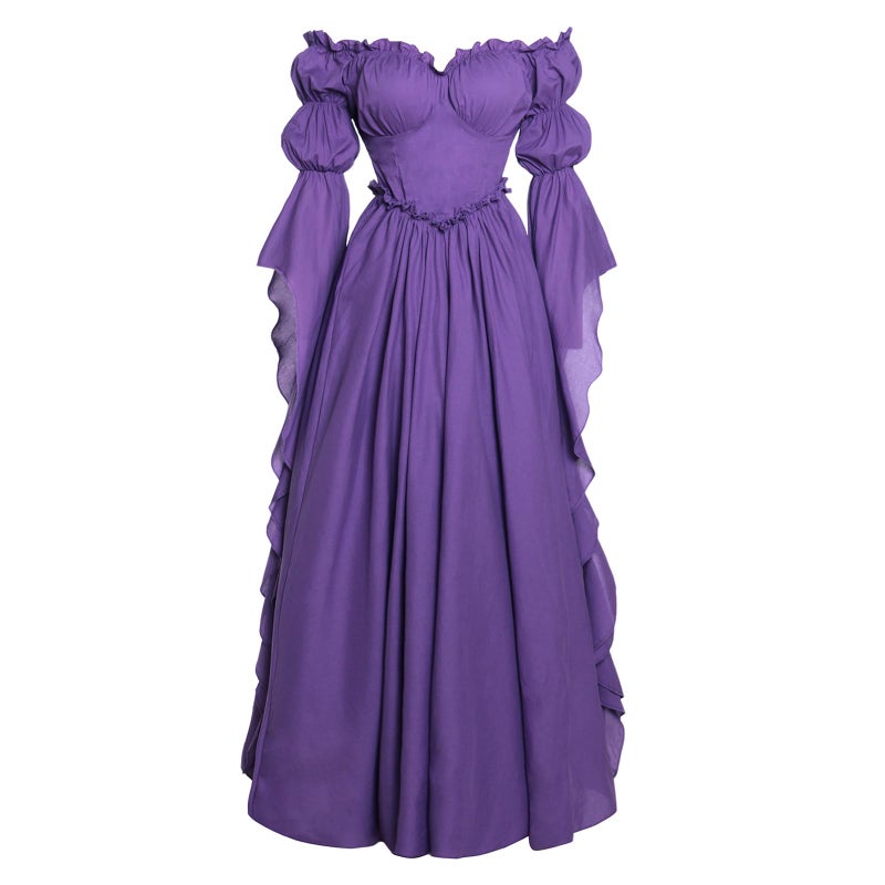 Vibsion Medieval Renaissance Dress Renaissance Faire Costume for Women Victorian Gothic Witch Wedding Dresses L/XL Purple - Image 1