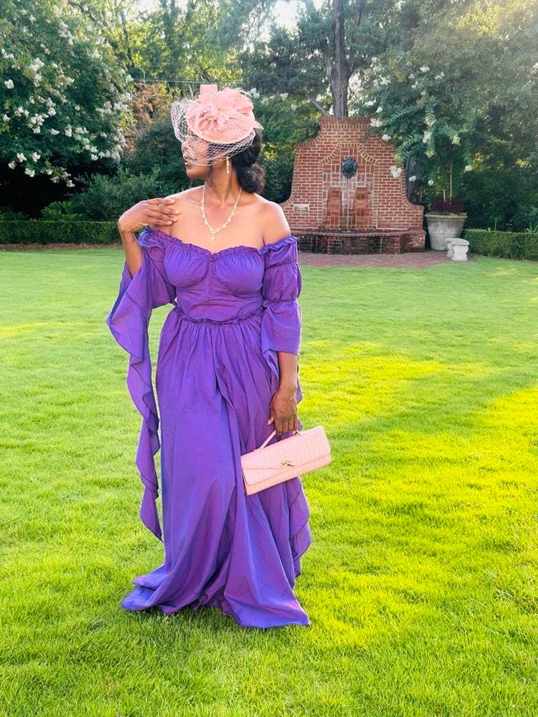 Vibsion Medieval Renaissance Dress Renaissance Faire Costume for Women Victorian Gothic Witch Wedding Dresses L/XL Purple - Image 4