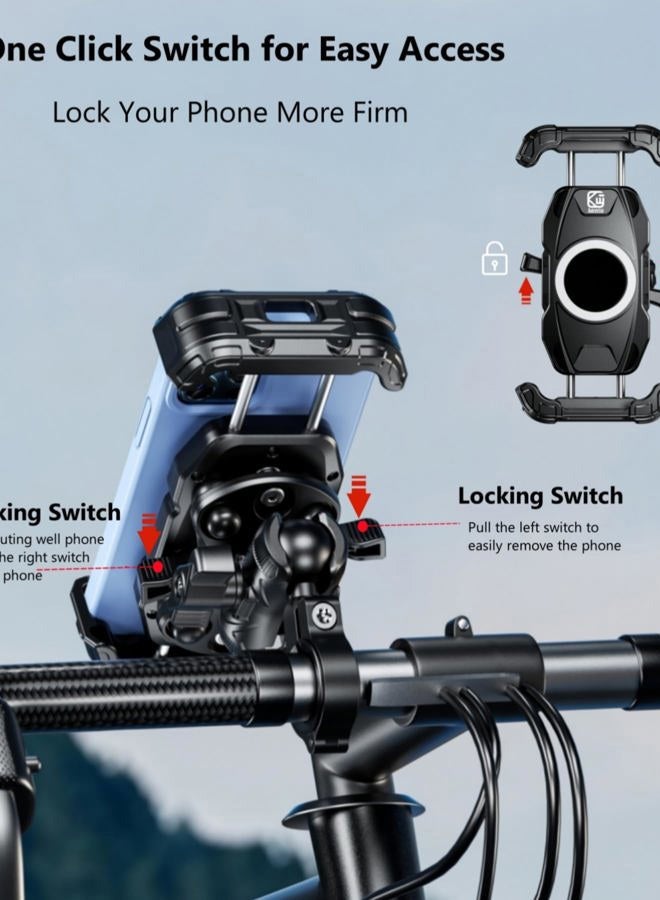 Kewig Motorcycle Phone Mount Holder- [Vibration Dampener] [Secure Lock] Motorcycle Cell Phone Holder, Bike Handlebar Phone Mount, for 16/15/ 14/13 Pro Max, 5.4-7.2" Phones - Image 5
