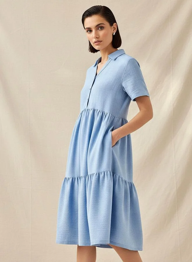 Splash FAV Tiered Midi Dress with Collar