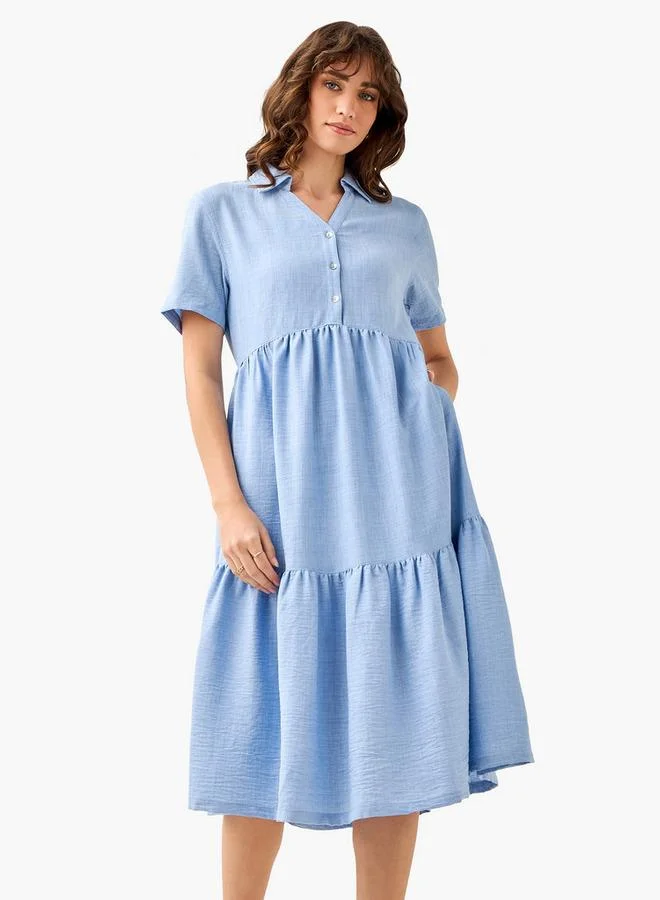 Splash FAV Tiered Midi Dress with Collar