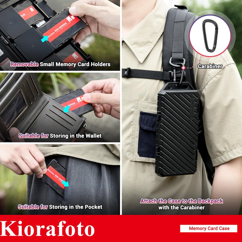 Kiorafoto Memory Card Case Carrier with 3 Individual Slim Credit Card Size Memory Card Holder for 36 SD SDXC SDHC & 74 TF MSD Cards,Water-Resistant Micro SD Card Organizer Achieve Easy Daily Carry & Storage - Image 4