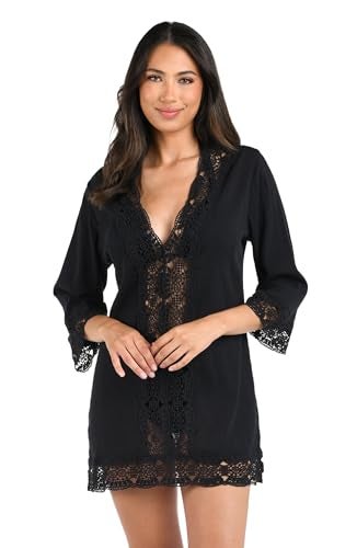 La Blanca Women's Lace V-Neck Tunic Dress, Black/Island Fare Print, Extra Small - Image 1