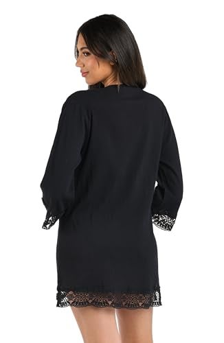 La Blanca Women's Lace V-Neck Tunic Dress, Black/Island Fare Print, Extra Small - Image 2