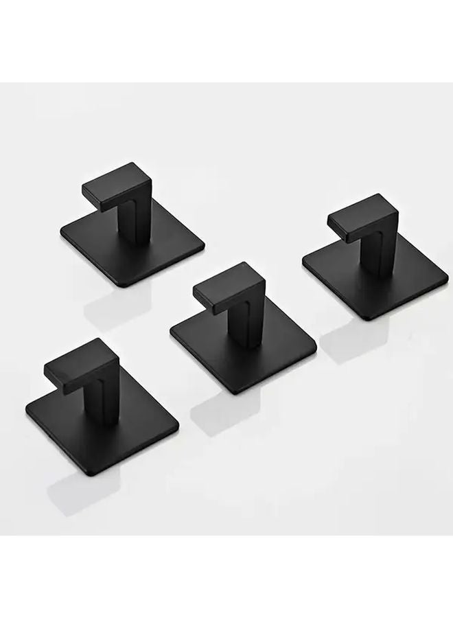 Black 4pcs Self Adhesive Towel Hooks Rust Resistant Coating Space Saving Solution - Image 1