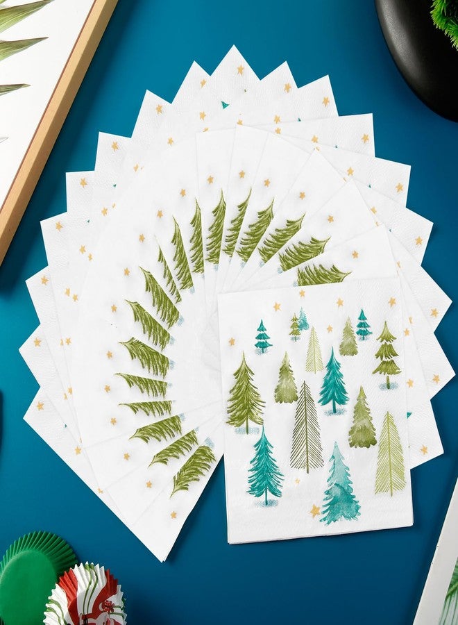 Quera 50 Pack Christmas Paper Napkins - Blue Green Disposable Beverage Napkins for New Year, Winter Dinner, Merry Christmas, Holiday & Xmas Party Supplies - Image 3