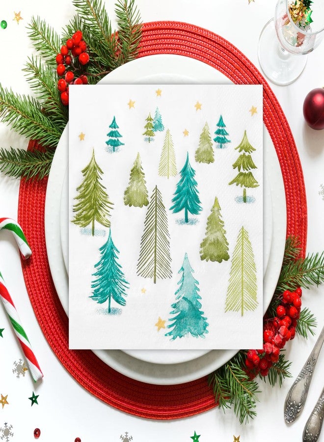 Quera 50 Pack Christmas Paper Napkins - Blue Green Disposable Beverage Napkins for New Year, Winter Dinner, Merry Christmas, Holiday & Xmas Party Supplies - Image 4