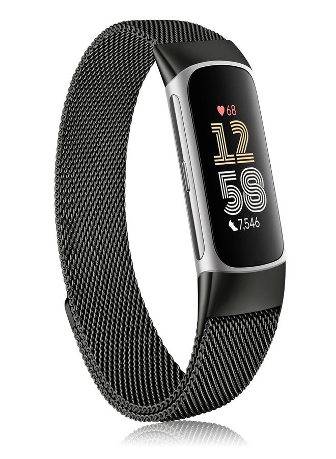 Mugust Metal Band for Fitbit Charge 6 Bands for Women Men, Wristband Mesh Bracelet Replacement Strap for Fitbit Charge 6, Black - Image 1