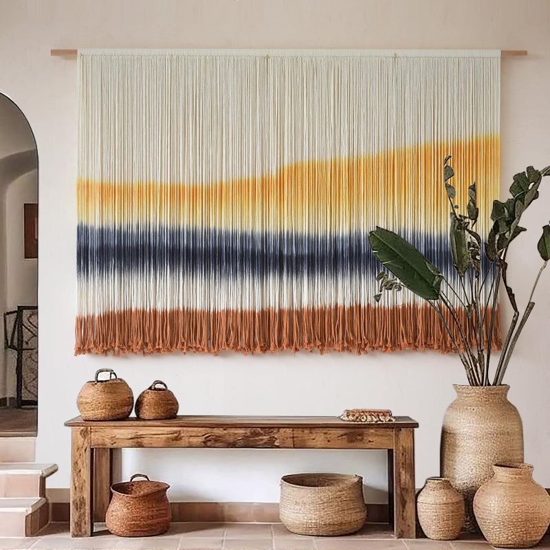 Flber Macrame Wall Hanging Extra Large Dip-Dyed Coastal Tapestry Boho Wall Decor for Living Room Bedroom Above Couch 57" W x 35" L - Image 2