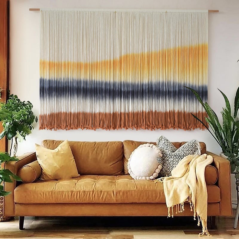 Flber Macrame Wall Hanging Extra Large Dip-Dyed Coastal Tapestry Boho Wall Decor for Living Room Bedroom Above Couch 57" W x 35" L - Image 1