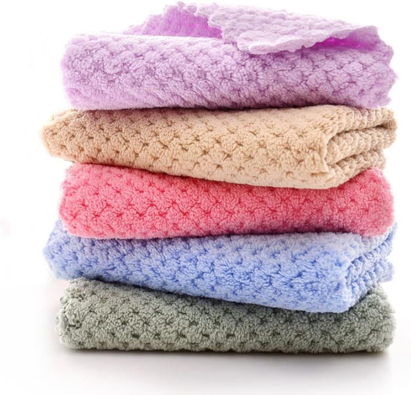 Kitchen Dish Cloths Dish Towels,Super Absorbent Coral Fleece Cloth,Premium Dishcloths,Nonstick Oil Washable Fast Drying Dish Rags,forTable Chair Dish Glass,5 Colors Pack of 12
