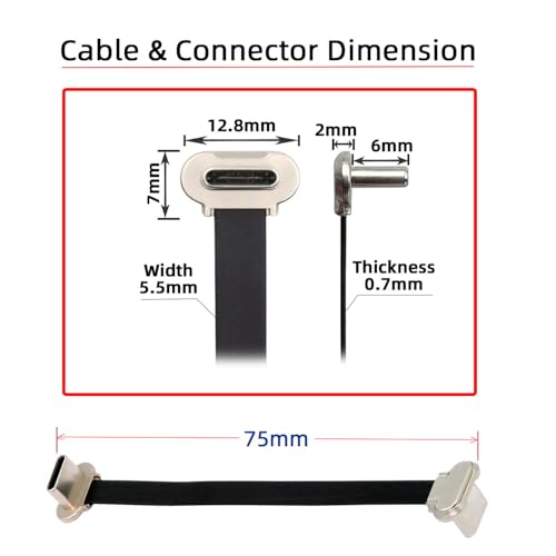 xiwai Angled Short USB-C Male to Male Fast Charging Cord Ultra Slim Flat USB2.0 Data Cable 65W Power for Laptop Tablet Phone, 2.95 inch/7.5cm Black - Image 5