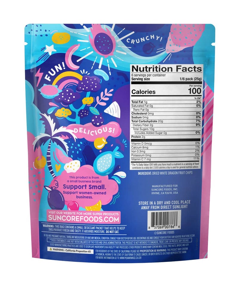 Suncore Foods رقائق ووجبات فواكه التنين البيضاء من سانكور فودز، خالية من الجلوتين، غير معدلة وراثيًا، 5.32 أونصة (1 عبوة) - Image 2