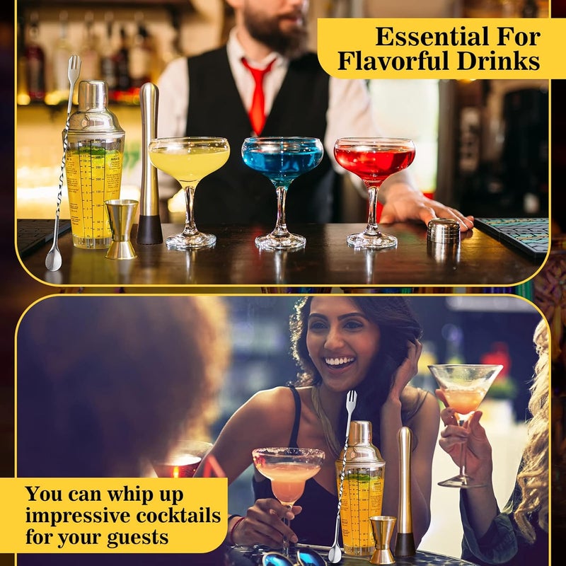 Rtteri 4 Pcs Cocktail Shaker Set 14 oz Martini Glass Shaker Cup Stainless Steel Drink Shaker Tool Margarita Bartender Kit Cocktail Mixers with Measuring Jigger Mixing Spoon for Bar - Image 5