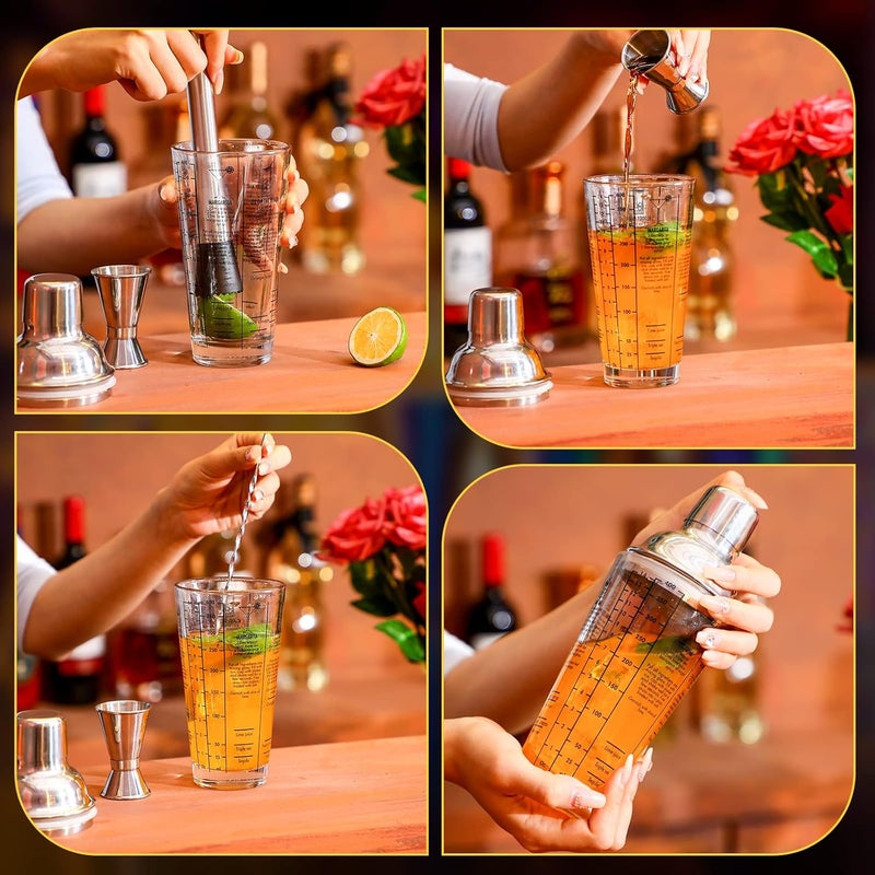 Rtteri 4 Pcs Cocktail Shaker Set 14 oz Martini Glass Shaker Cup Stainless Steel Drink Shaker Tool Margarita Bartender Kit Cocktail Mixers with Measuring Jigger Mixing Spoon for Bar - Image 4