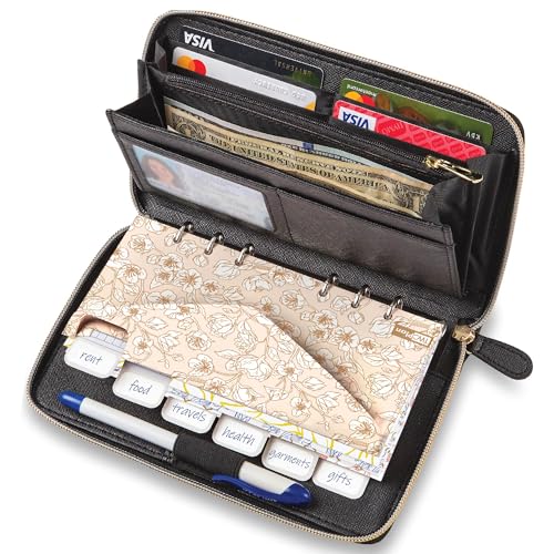 THREE WAY CUT Cash Envelope Wallet Rose Gold All in One Budget System RFID Blocking with 12x Tabbed Cash Envelopes, 12x Monthly Budget Cards 1x Yearly Budget Planner Sheet Complete Money Organizer Set for Cash - Image 1
