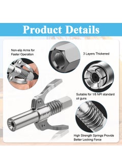 STHIRA STHIRA Grease Gun Coupler 6 Jaws Metal Dual Handle Grease Coupler Secure Locking Zerk Fittings Coupler 10000 PSI Quick Release Metal Grease Gun Coupler for All Grease Gun 18 NPT Grease Gun Fitting  - Image 3