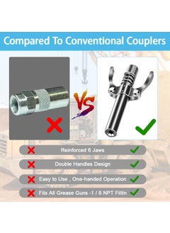 STHIRA STHIRA Grease Gun Coupler 6 Jaws Metal Dual Handle Grease Coupler Secure Locking Zerk Fittings Coupler 10000 PSI Quick Release Metal Grease Gun Coupler for All Grease Gun 18 NPT Grease Gun Fitting  - Image 4