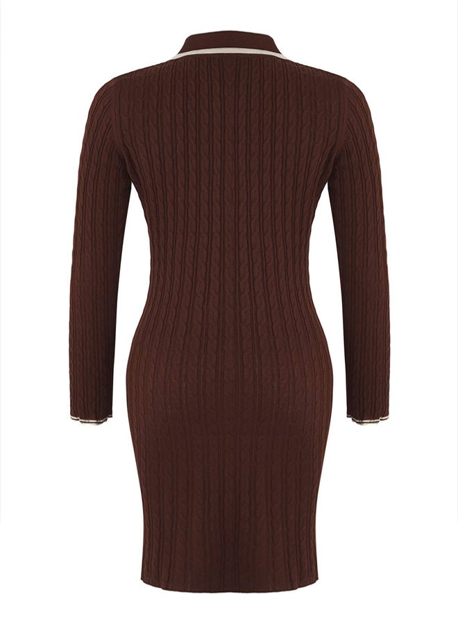 trendyol Teen Brown*001 Bodycone Polo Neck Mini Knitwear Straight Mini Dress - Image 5