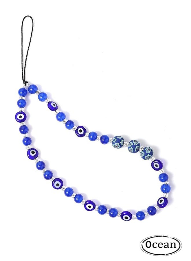 Ocean Beaded Phone Strap, Beads Phone Wrist Lanyard Strap, Beaded Phone Lanyard, Phone Wrist Strap Gemstone Phone Chain Strap Keychain, Cell Phone Necklace Charms for Purse Camera - Image 1