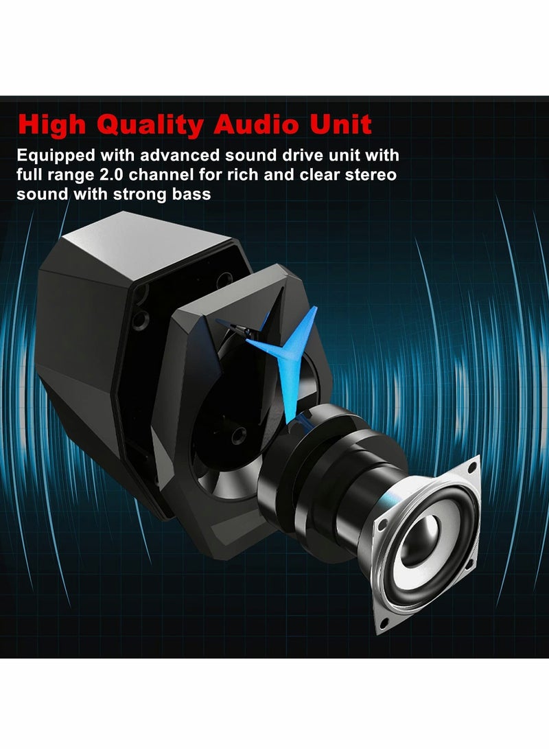 Excefore Computer Speakers, 2.0 Channels USB Powered 3.5mm AUX RGB PC Speakers with 7 Colorful LED  Mode Stereo Bass Desktop Speakers - Image 2