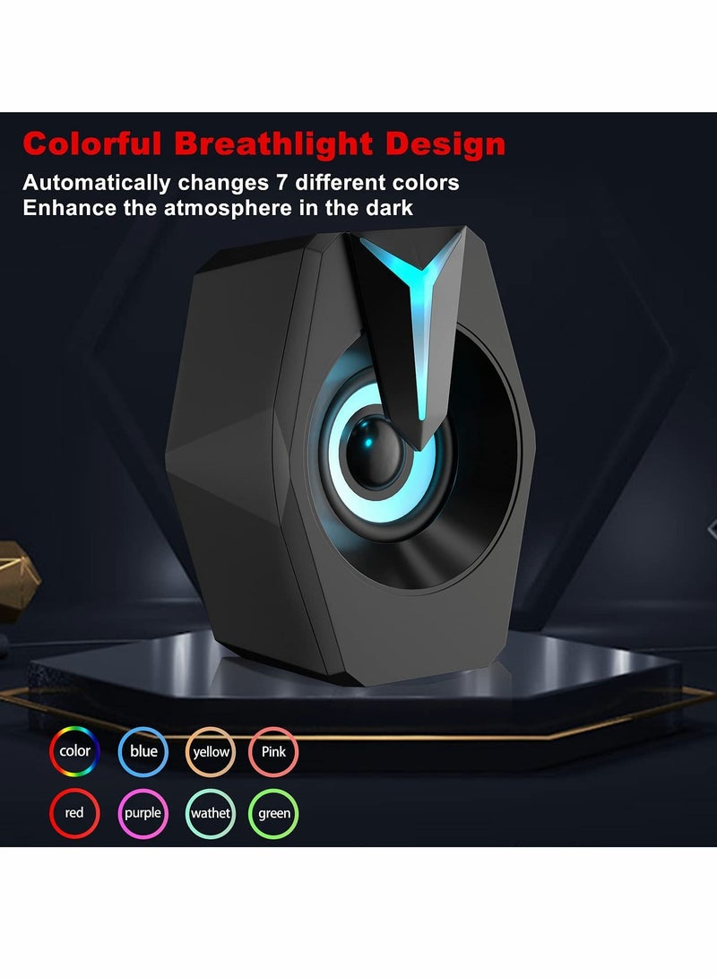 Excefore Computer Speakers, 2.0 Channels USB Powered 3.5mm AUX RGB PC Speakers with 7 Colorful LED  Mode Stereo Bass Desktop Speakers - Image 4
