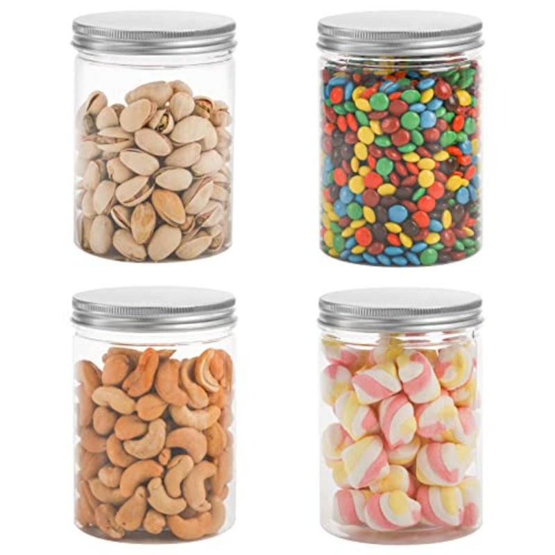 16 Pack Clear Plastic Jars Bottles Containers with Silver Ribbed Lids 20oz Straight Cylinders Storage Canisters for Food and Home Storage - Image 5