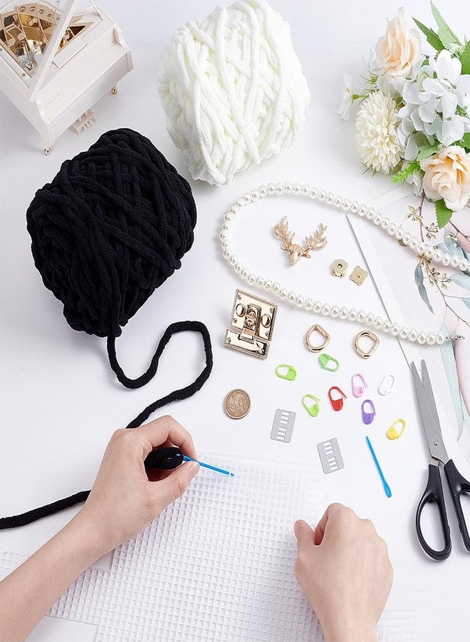 FREEBLOSS 2 Set DIY Plastic Canvas Mesh Bag Kit Blank Mesh Canvas Sheets for Embroidery Needlepoint Craft Kit Knit and Crochet Projects Handbag Making Accessories, Black and White - Image 4