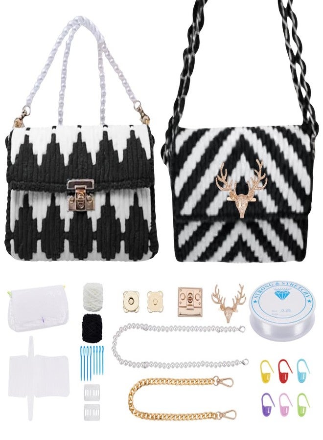 FREEBLOSS 2 Set DIY Plastic Canvas Mesh Bag Kit Blank Mesh Canvas Sheets for Embroidery Needlepoint Craft Kit Knit and Crochet Projects Handbag Making Accessories, Black and White - Image 1