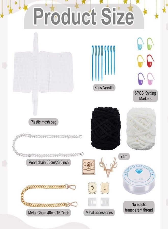 FREEBLOSS 2 Set DIY Plastic Canvas Mesh Bag Kit Blank Mesh Canvas Sheets for Embroidery Needlepoint Craft Kit Knit and Crochet Projects Handbag Making Accessories, Black and White - Image 2