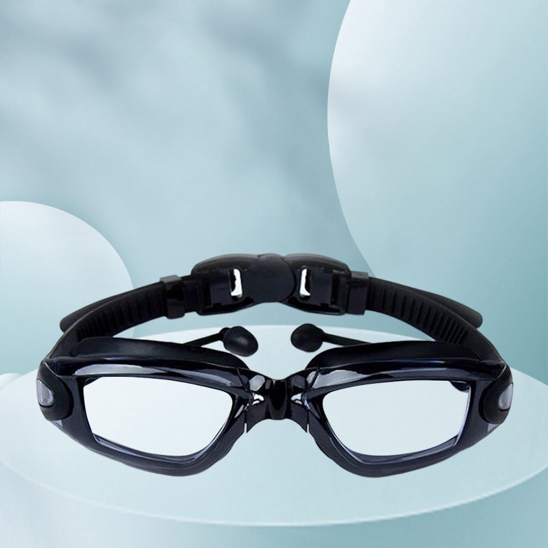 Flat Lens Prescription Swimming Goggles – Electroplated Anti-Fog Silicone Goggles for Adults - Image 1