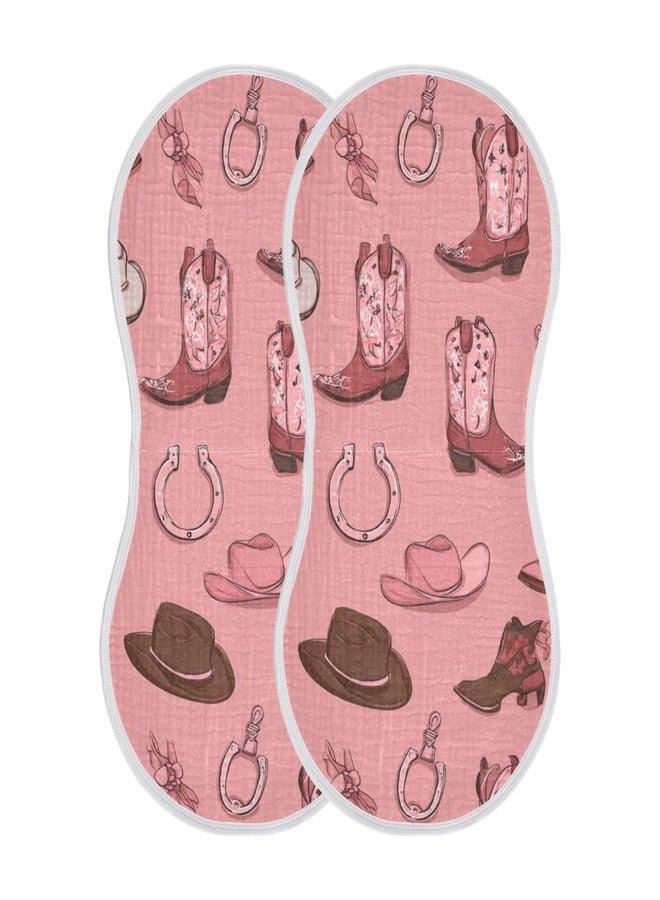 Mazeann Western Cowgirls Pinks Burp Cloths Baby Boys Girls Absorbent Soft Cotton Burping Cloths Rags, 2 Pack - Image 1