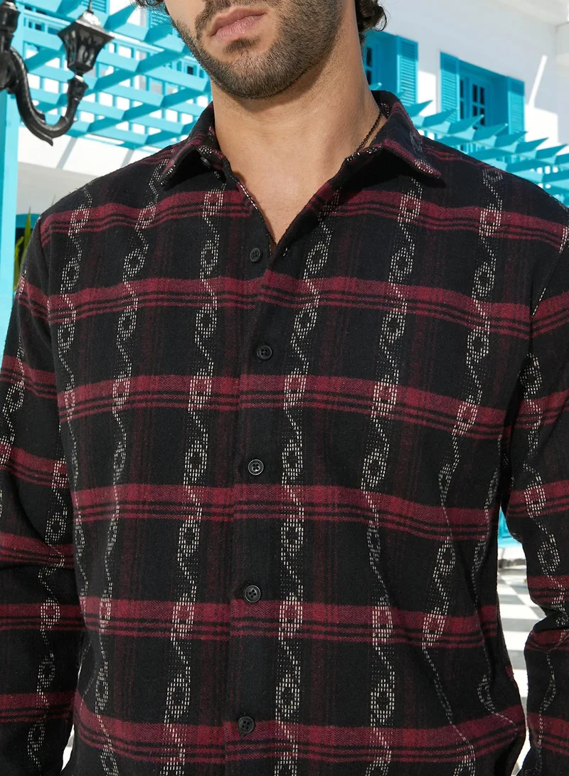 Campus Sutra Men's Onyx Black & Crimson Red Indie-Checkered Shirt