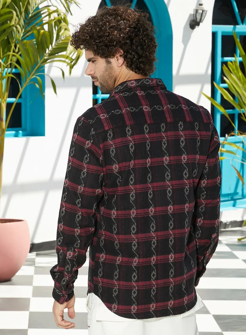 Campus Sutra Men's Onyx Black & Crimson Red Indie-Checkered Shirt