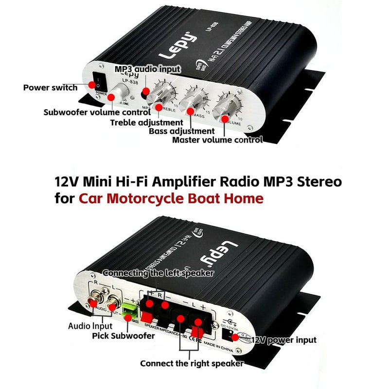 Black 600W Mini Amplifier Hifi Stereo 2 1 Channel Bass Treble Control 3 5Mm Input Car Home Theater TV - Image 4
