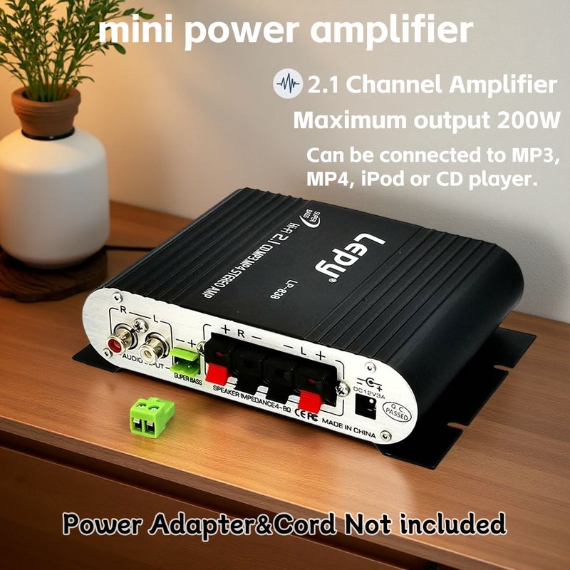 Black 600W Mini Amplifier Hifi Stereo 2 1 Channel Bass Treble Control 3 5Mm Input Car Home Theater TV - Image 1