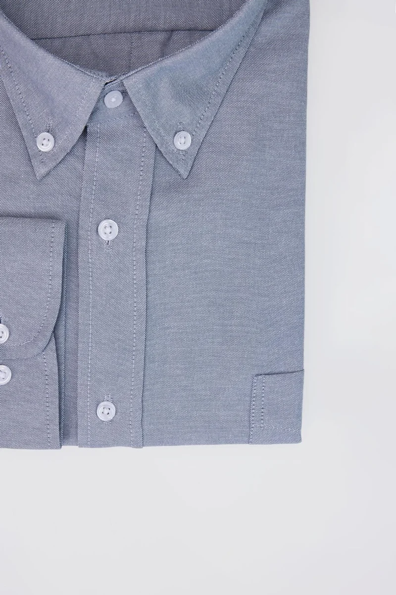 تودورس Large Size Oxford Textured Collar Buttoned Pocket Embroidered Gray Men's Shirt